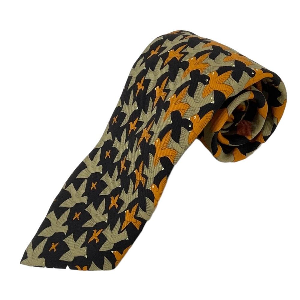The Art Of M.C. Escher Mens Metamorphosis Tie Geometric Printed Orange Black Tan
